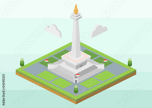 Isometric vector icon or infographic element representing landmark of Jakarta Indonesia