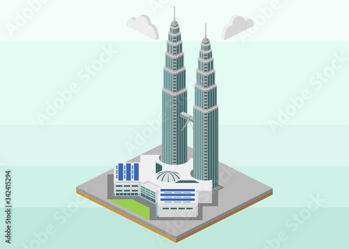 Isometric vector icon or infographic element representing landmark of Kuala Lumpur, Malaysia