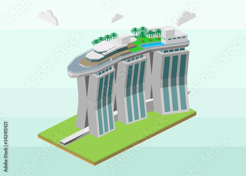 Isometric vector icon or infographic element representing landmark of Singapore