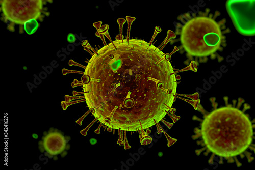 3d model of Coronavirus COVID-19 on a black background. 3d render