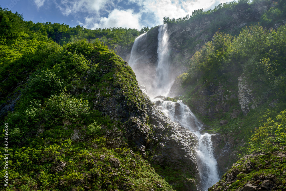 The highest waterfall in Europe. Spring nature landscape