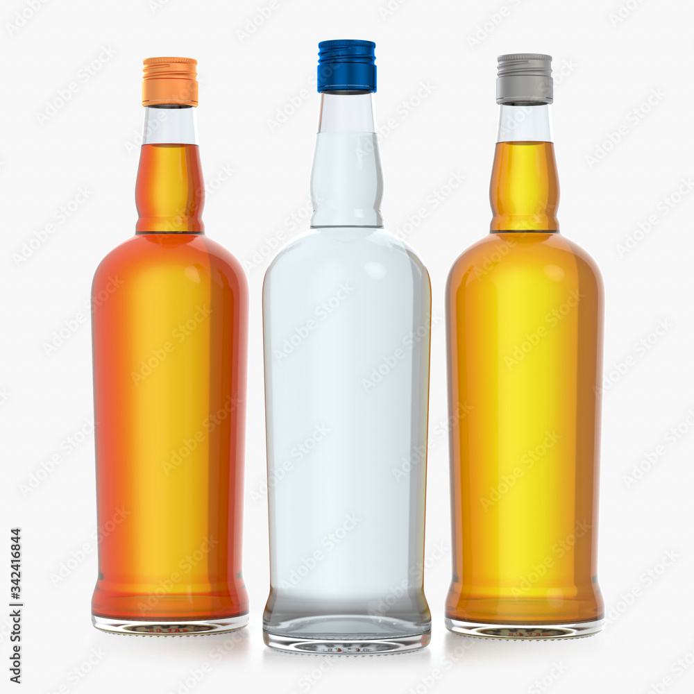 Glass bottle isolated with reflections. 3d illustration Glass bottle isolated with reflections. 3d illustration