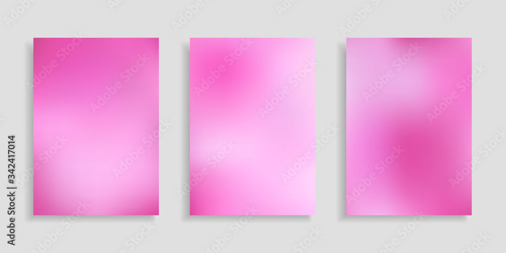 Gradient mesh background. Set pink smooth vertical banners A4 format. Collection blurry abstract backgrounds. Mock up poster. Vector illustration. Modern design card, brochure, wallpaper, wrapping.