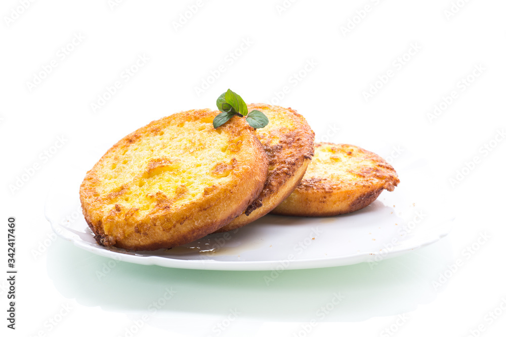 round bread croutons fried in batter in a plate round bread croutons fried in batter in a plate