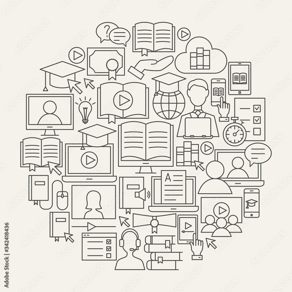 Online Education Line Icons Circle Online Education Line Icons Circle