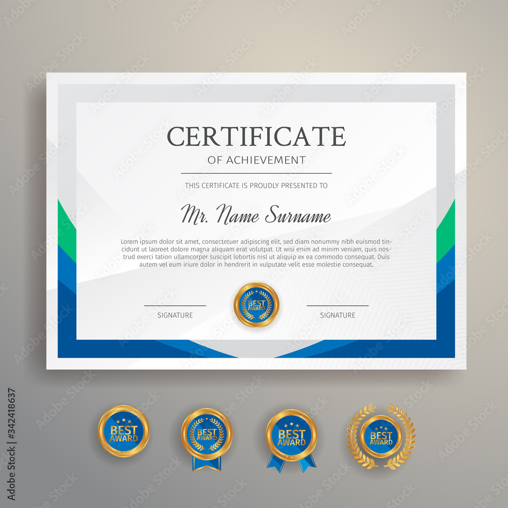 Fototapeta premium Modern blue certificate template and border, for award, diploma, and printing