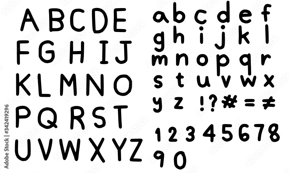 Set of letters.Hand drawn alphabet.English font and number. Set of letters.Hand drawn alphabet.English font and number.