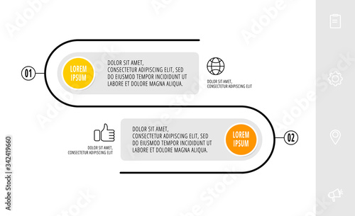 Vector template circle infographics. Business concept with 2 options and labels. Two steps for diagrams, flowchart, timeline. Path step by step