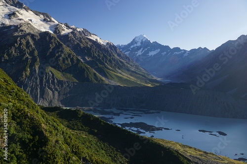 MOUNT COOK NATIONAL PARK  NEW ZEALAND - MARCH 12  2020  Aoraki and Mueller lake in the morning 