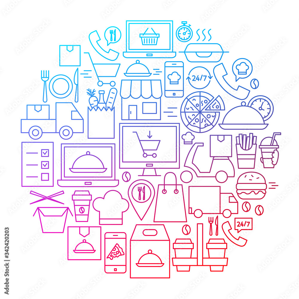 Food Delivery Line Icon Circle Design Food Delivery Line Icon Circle Design