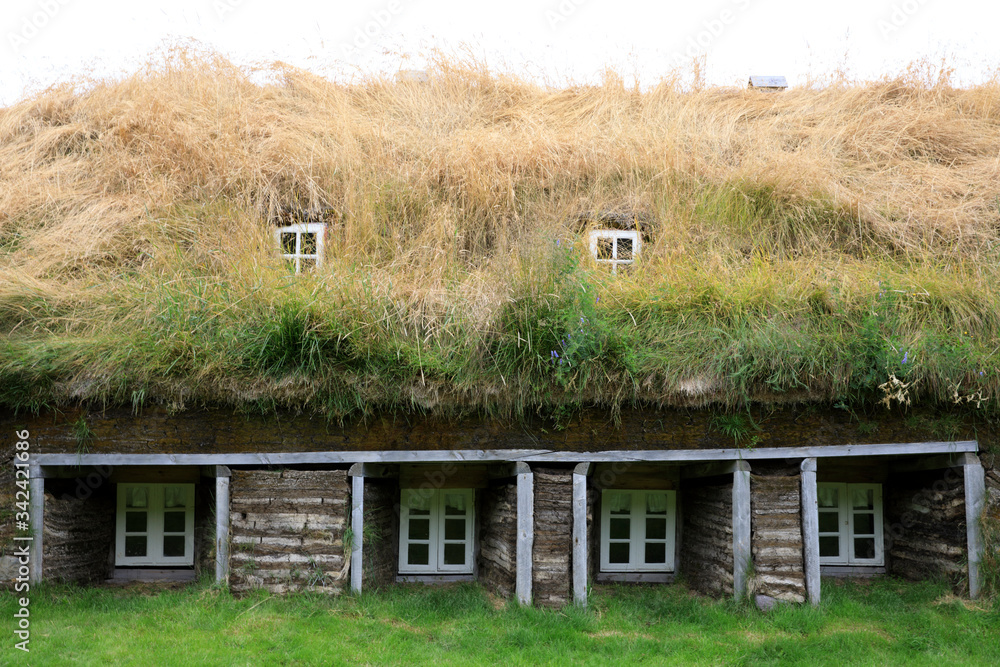 Φωτογραφία Akureyri / Iceland - August 26, 2017: A turf house in Laufas Folk museum area, I