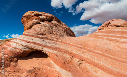 The Striated Sandstone Slickrock of Fire Wave in Fire Valley  Valley of Fire State Park  Nevada  USA