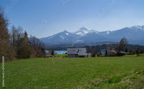 Village in the mountains by the lake in Austria