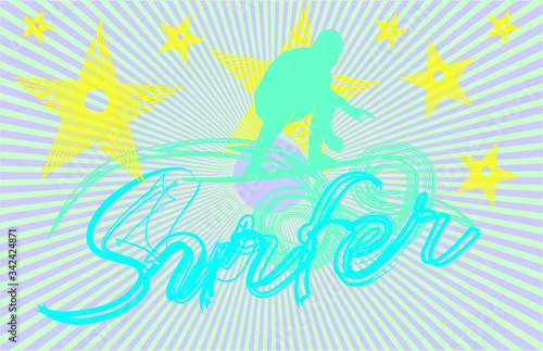 Summer sport surf print embroidery graphic design vector art