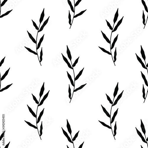 Fototapeta Naklejka Na Ścianę i Meble -  Cute hand drawn forest leaves seamless pattern. Traditional leaves in ink, doodle style for wedding decoration and arrangements.