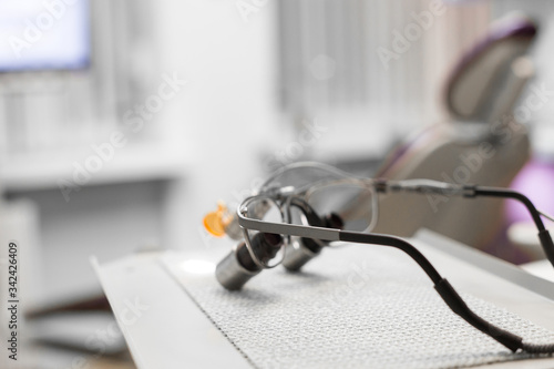 Glasses-microscope of the dentist, spectacles magnifying binocular