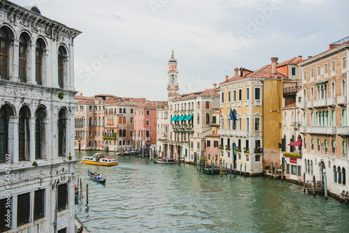 Grand canal with boats, Veneto, Italy. Vaporetto at Grand canal.