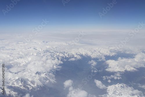 Aerial of the Alps from a commercial airplane.