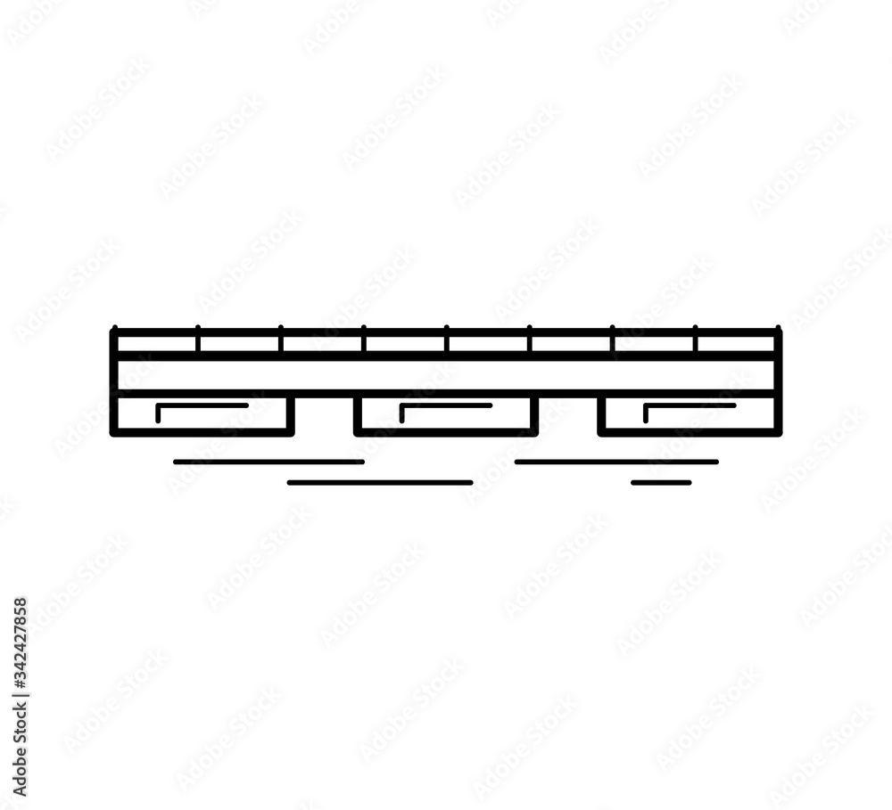 Pontoon bridge line icon isolated on white background. Urban architecture. Vector illustration. Pontoon bridge line icon isolated on white background. Urban architecture. Vector illustration.