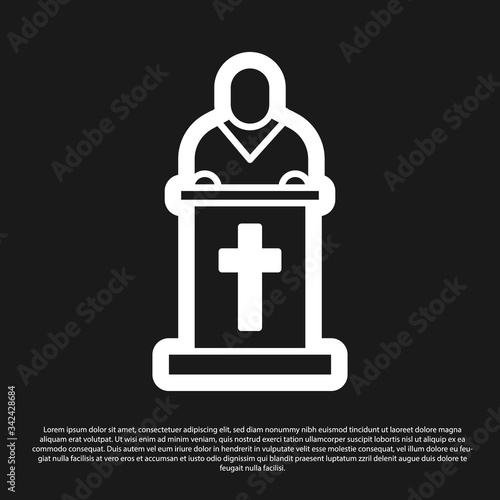 Black Church pastor preaching icon isolated on black background.  Vector Illustration