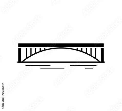 Arch bridge black silhouette icon isolated on white background. Urban architecture. Vector illustration.