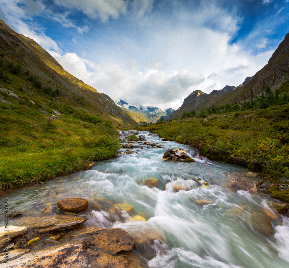 landscape with a river high in the mountains, swiss alps landscape with a river high in the mountains, swiss alps