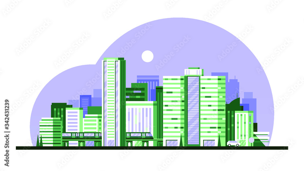 Urban landscape with high green skyscrapers vector illustration