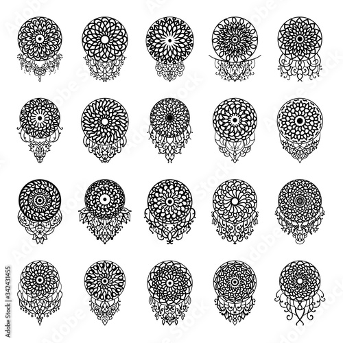 mandala collection ornamental tattoo ethnic pack. Floral art design vector