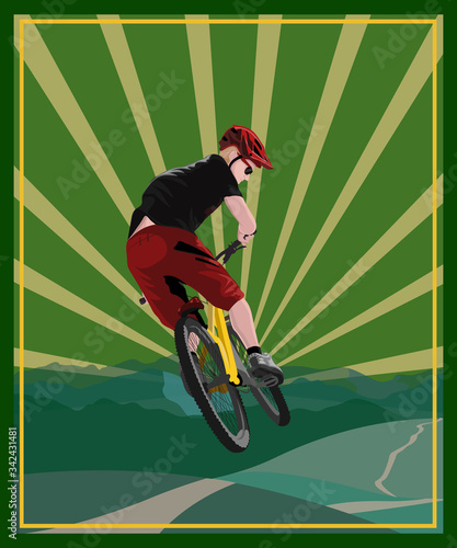 Downhill. Mountain bike. freeride. extreme sportsman. bicycle