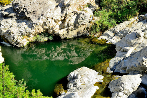 río y piedras blancas con el reflejo del bosque Marbella Andalucía España 