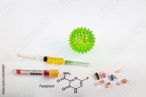 The research results of antiretroviral therapy Favipiravir antiviral drug to fight COVID-19, coronavirus. photo