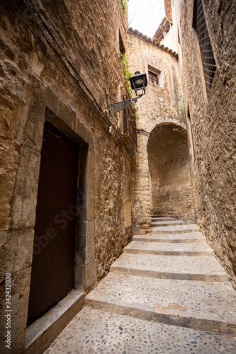 narrow streets of the old town  Girona Spain