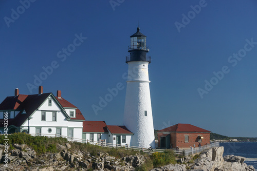 Cape Elizabeth, Maine, USA: Tourists visit the Portland Head Light, 1791, the oldest lighthouse in Maine.