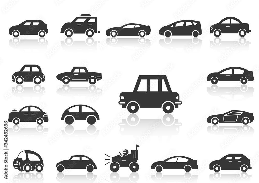 solid icons set,transportation,Black Car side view and shadow,vector illustrations