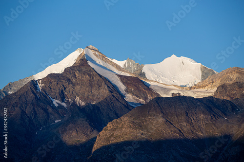 mountain landscape in the mountains of switzerland on a summer day snowy peaks