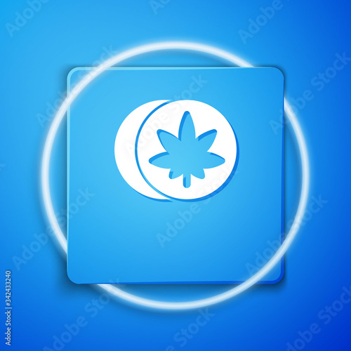 White Herbal ecstasy tablets icon isolated on blue background. Blue square button. Vector Illustration