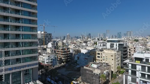 Drone shot city tel aviv israel startup holidays cinematic view
