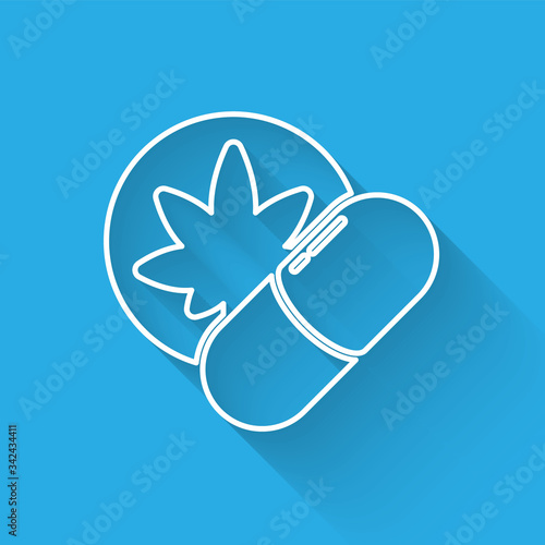 White line Herbal ecstasy tablets icon isolated with long shadow.  Vector Illustration