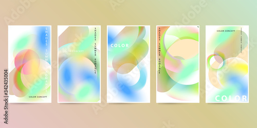 Collection of rectangular abstract layout artworks gradients in minimalism style, poster with pastel blue yellow pink. Stock vector bleed, modern