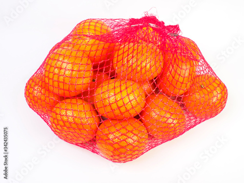 mesh of oranges, white background
