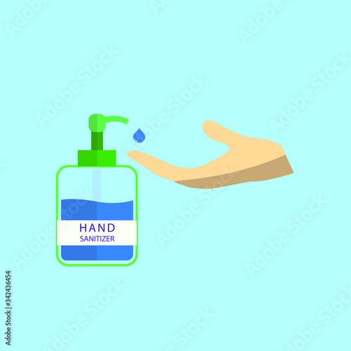 Washing hand with hand sanitizer in a bottle.