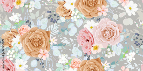 Seamless vintage pattern with floral motif for summer dress fabric