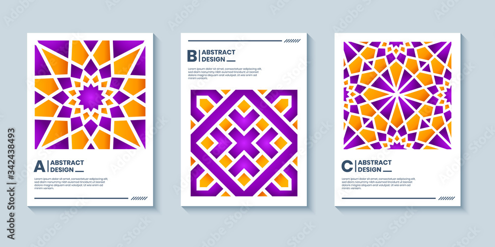 Modern moroccan mosaic art with layered gradient geometric composition . Paper cut 3d islamic geometric poster, cover, card collection