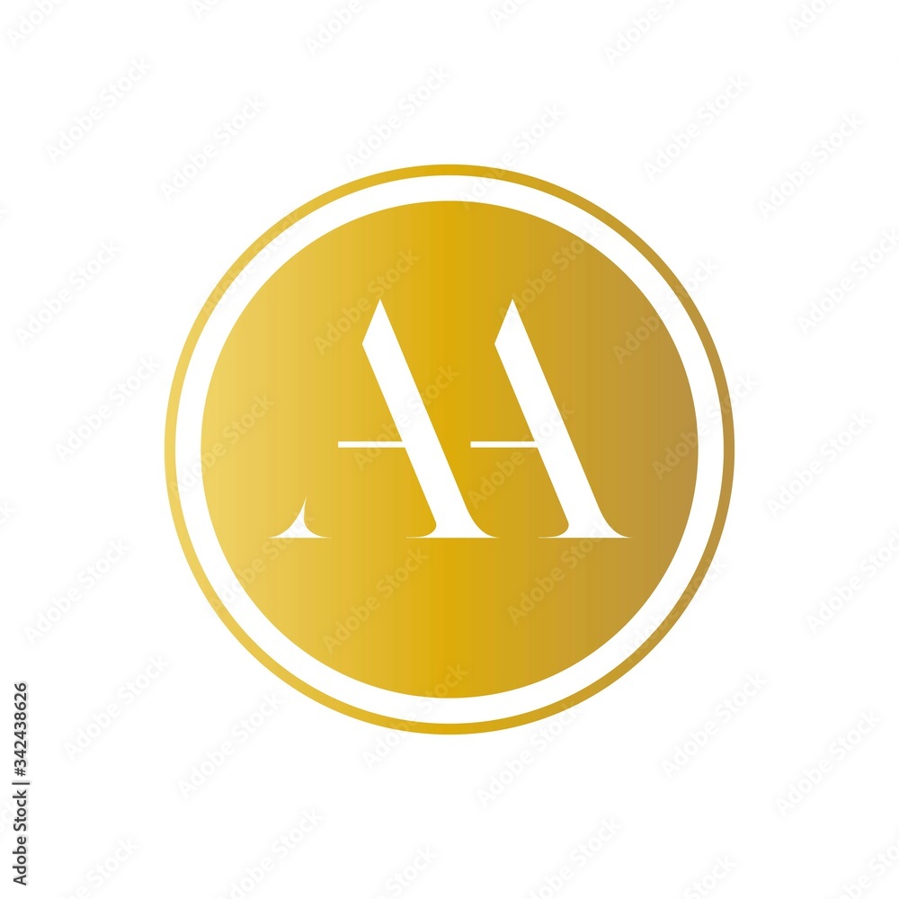 Monogram AA in a golden circle. Monogram AA in a golden circle.