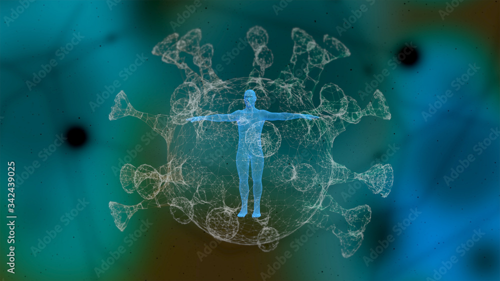 Activation of human immunity. 3d render of viruses attacking the human ...