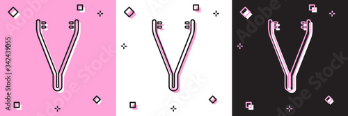 Set Medical tweezers icon isolated on pink and white, black background. Medicine and health. Anatomical tweezers.  Vector Illustration