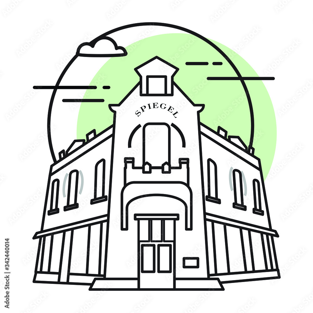 Flat vector illustration of a historic building in the city of central java, Simple outline icon design cartoon landmark for vacation travel tourist attractions. Spiegel Building, Kota Tua Semarang.