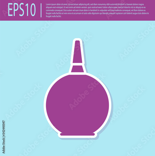 Retro purple Enema icon isolated on turquoise background. Enema with a plastic tip. Medical pear.  Vector Illustration