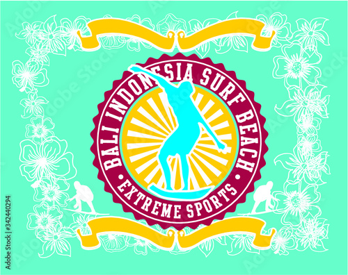 summer sports surfer print and embroidery graphic design vector art