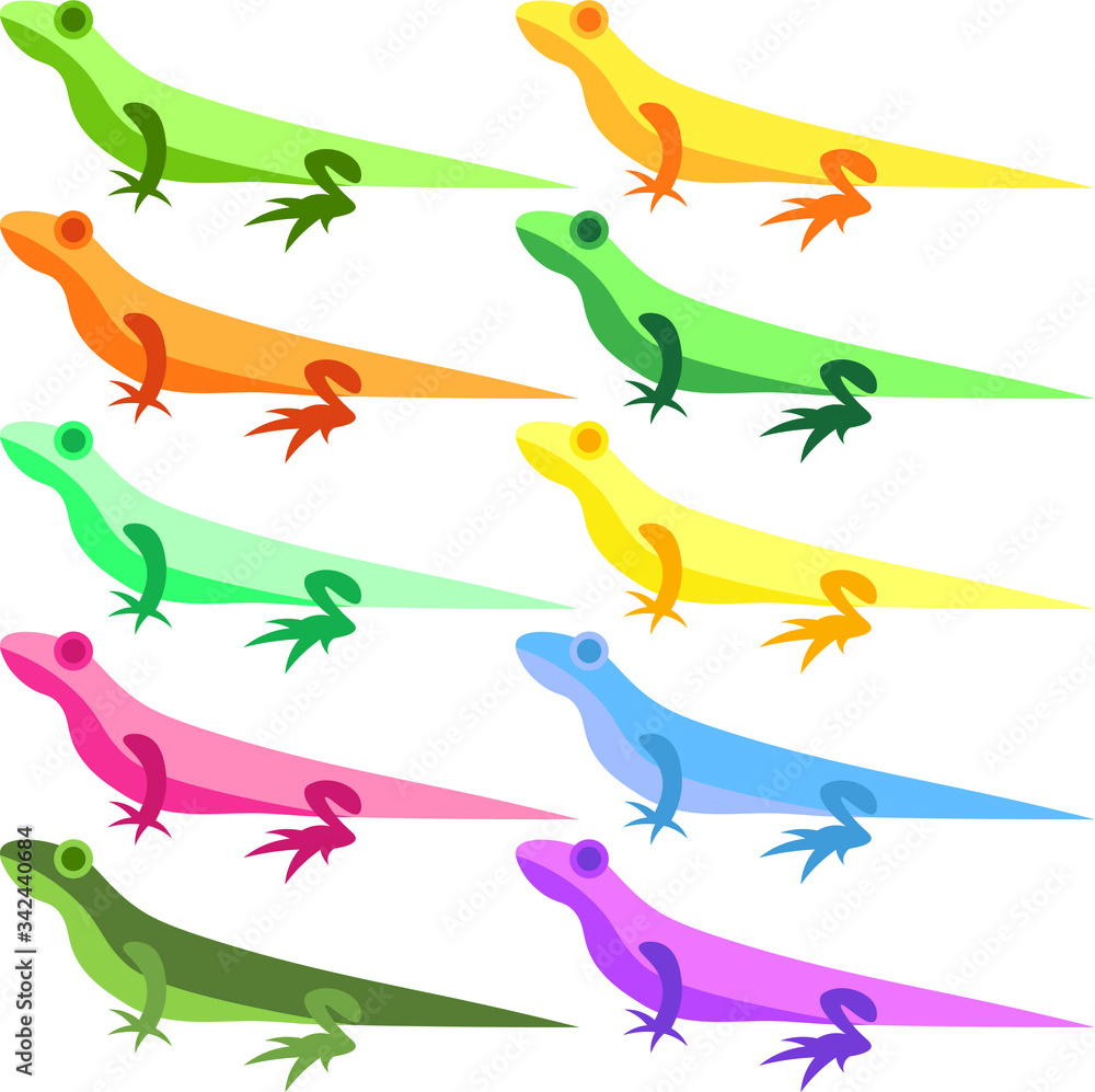 Several colorful lizards, a set of patterns. Several colorful lizards, a set of patterns.